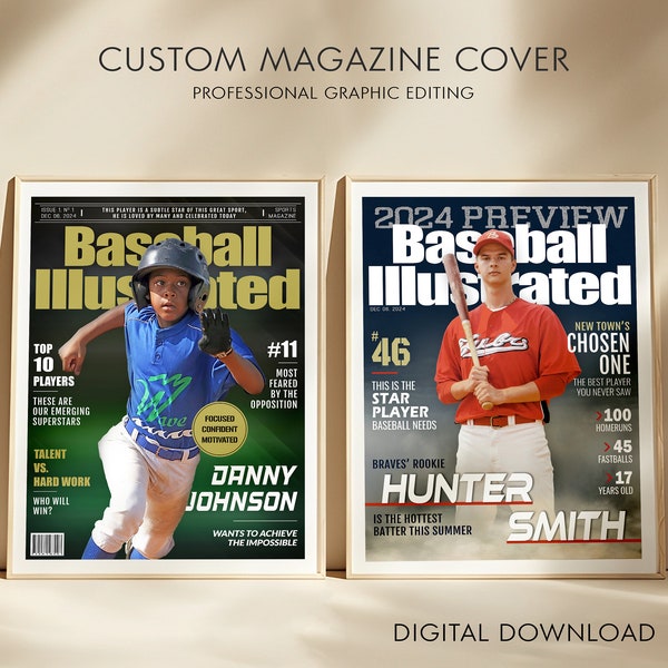 Custom Sports Illustrated Inspired Gift for Baseball Player, Unique Baseball Player Keepsake, Custom Baseball Poster Magazine Cover Print