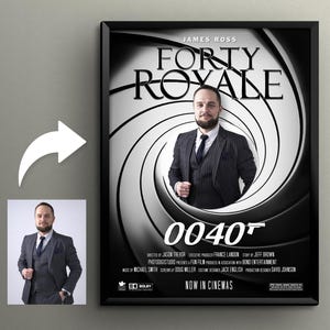 Póster personalizado de la película James Bond, póster personalizado para el 70.º, 50.º, 40.º cumpleaños número 30 para hombres, regalo único para papá, regalo de cumpleaños divertido para esposo
