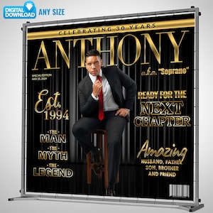 Custom Backdrop, Luxury Black Gold Backdrop, Photo Backdrop Birthday Banner, Magazine Cover Backdrop Birthday Step and Repeat Backdrop, Age+