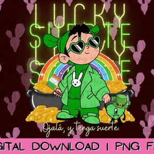 Lucky Benito Suerte St. Patrick's Day Digital Download Design PNG Instant Bad Bunny Digital Design image 1