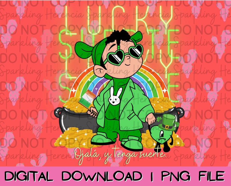 Lucky Benito Suerte St. Patrick's Day Digital Download Design PNG Instant Bad Bunny Digital Design image 2