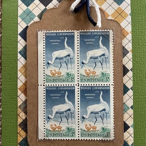 1098.  Four Mint Unused Stamps Celebrating Wildlife Conservation and Featuring Whooping Cranes Mounted in Greeting Card