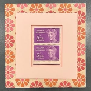 1236. Two 1963 Mint 5 Cent Unused Eleanor Roosevelt Stamps Mounted in Portraits Series Greeting Card