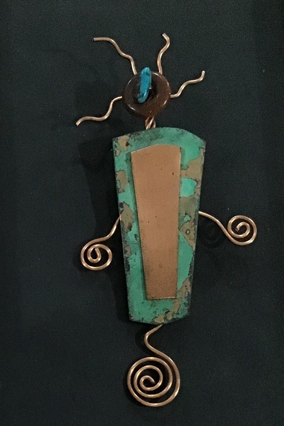Handcrafted Copper and Stone Brooch