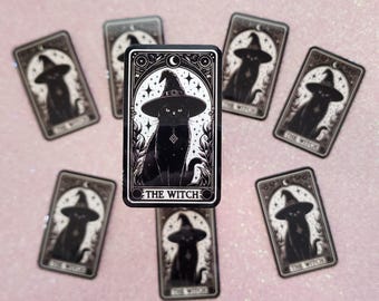 SMALL (Approximately 1 X 2.5 inches)- Tarot card sticker- The Witch Black Cat.
