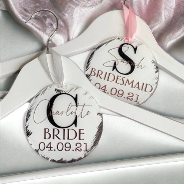 Acrylic Wedding Hanger Tags - bridesmaid, bridal party, wedding day, decoration, wedding dress, flower girl, gift, personalised