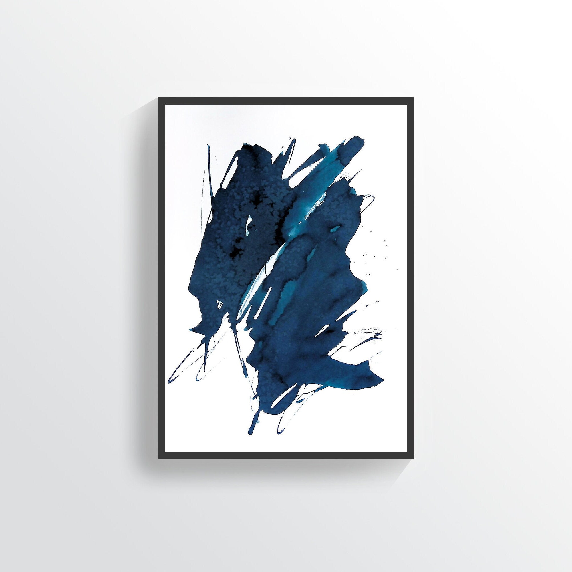 Navy Blue Watercolor Printable Wall Art Navy Blue Abstract Etsy