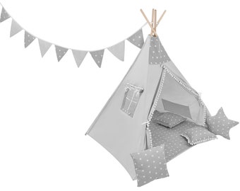 PAMEK - Belle tente de jeu pour intérieur et extérieur, tipi pour enfants, ensemble de tentes tipi pour enfants, tente indienne BOMMEL - BLANC