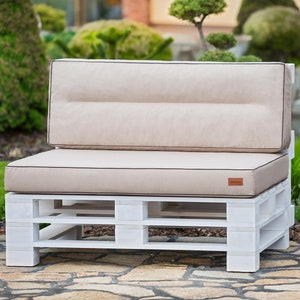 Pallet cushion, seat pad, 120x80x10cm, backrest 120x40x12cm Euro pallet, polyester, water-repellent beige, SET very elegant