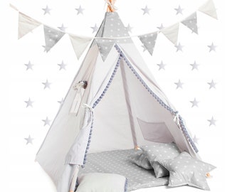 Schönes Kinder Spielzelt TIPI SET Teepee 7 Elemente Indianerzelt  für Mädchen oder Junge by Pamek