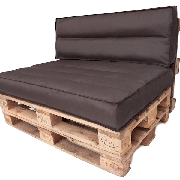 Pallet cushion, seat pad, 120x80x12cm, backrest 60/120x40x12cm Euro pallet, polyester, water-repellent Brown Thomas