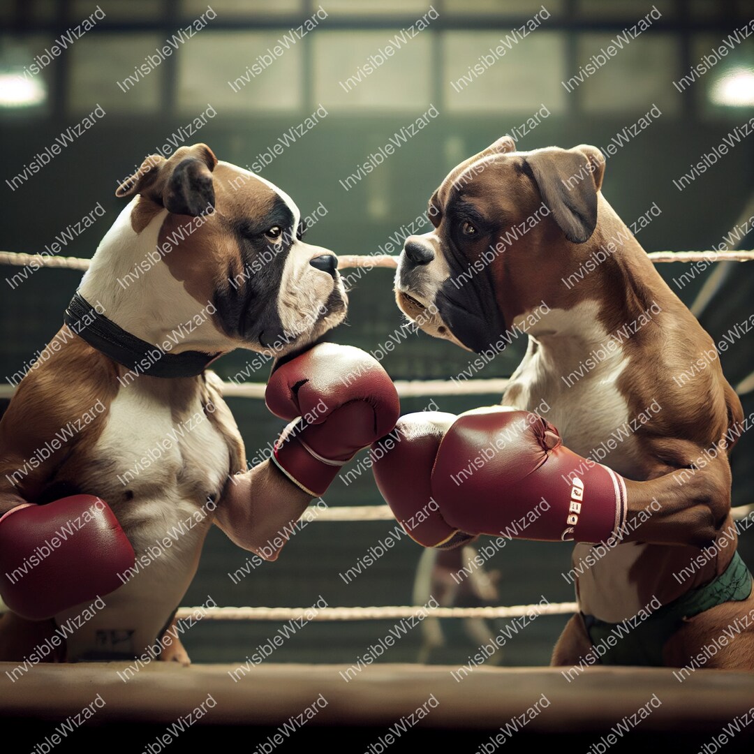 Boxer Dogs Boxing Midjourney AI Generative Art Digital Download Etsy