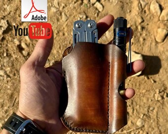 Leather EDC,  Belt Case Pattern, leather organizer, Leather Multitool Sheath, Leather man sheath, multitool, tactical pen, flashlight PDF.
