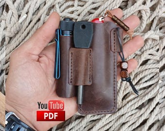 Flashlight and Knife Leather EDC Organizer, Olight, Victorinox Sheath,  Leather Pocket Knife cover, tactical pen,  swiss, PDF Fast&Easy