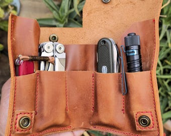 Leather Knife Bag, Multitool, Flashlight Holster, Sheath, Tactical Pen, Organizer, Multitool Sheath Bag Purse, Handmade Leather Bag, EDC Bag