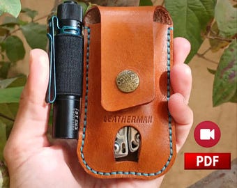 Leather Multitool Sheath Pattern, Folding knife sheath, Flashlight Sheath EDC Belt Organizer (PDF)
