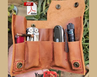 Leather knife bag pattern PDF | Multitool, flashlight holster | Sheath | tactical pen, organizer | Tutorial | Multitool Sheath Bag Purse