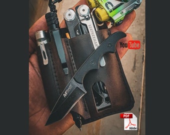 Leather EDC,  Belt Case Pattern, leather organizer, Leather Multitool Sheath, Leather man sheath, multitool, tactical pen, flashlight PDF.