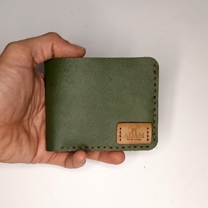 Handgemaakte dubbele portemonnee voor heren, gemaakt van rundleer, leren portemonnee heren stalknecht portemonnee slanke ID-creditcardportemonnee.