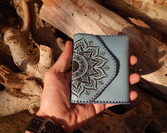 Handmade Leather Bifold Wallet - Slim Boho Purse, Personalized, Gift gift for her
