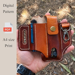 Leather Multitool Sheath Pattern, EDC Belt Organizer, Folding Knife Leather Case (PDF)