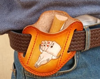 Fodero per pancake, custodia in pelle, lavorato a mano, dipinto in pelle, fodero in pelle stile pancake, coltello pieghevole, fodero unico