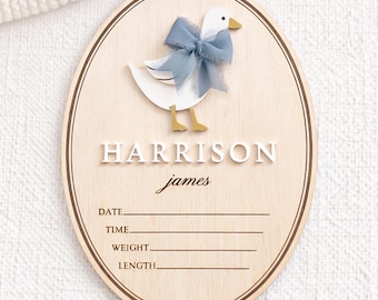 Personalized Goose Birth Announcement Sign | Custom Newborn Photo Prop & Nursery Keepsake | Birch Wood Baby Name Plaque