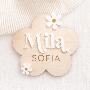 Daisy Baby Name Announcement Sign | Acrylic & Birch Wood