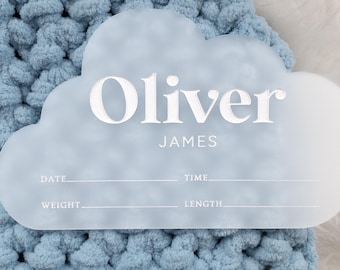Personalized Cloud Birth Stat Sign – Baby Birth Announcement, Newborn Keepsake Nursery Decor