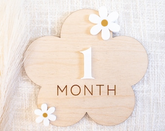 Wooden 3D flower monthly milestone sign | Daisy interchangeable milestone card | Baby photo props | Boho decor