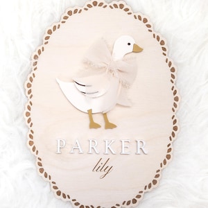 Goose Baby Name Announcement Sign | Custom Birch Wood Nursery Decor