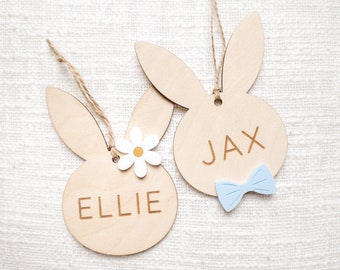 Personalized Easter basket bunny name tags | Custom wooden gift tag for kids | Easter basket tag for boy or girl | Child’s Easter basket