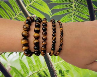 Tiger's Eye Gemstone Bracelet: Handmade Crystal Stretch Fit