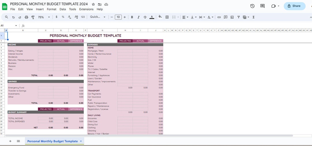 Monthly Budget Template Google Sheets Spreadsheet Money - Etsy