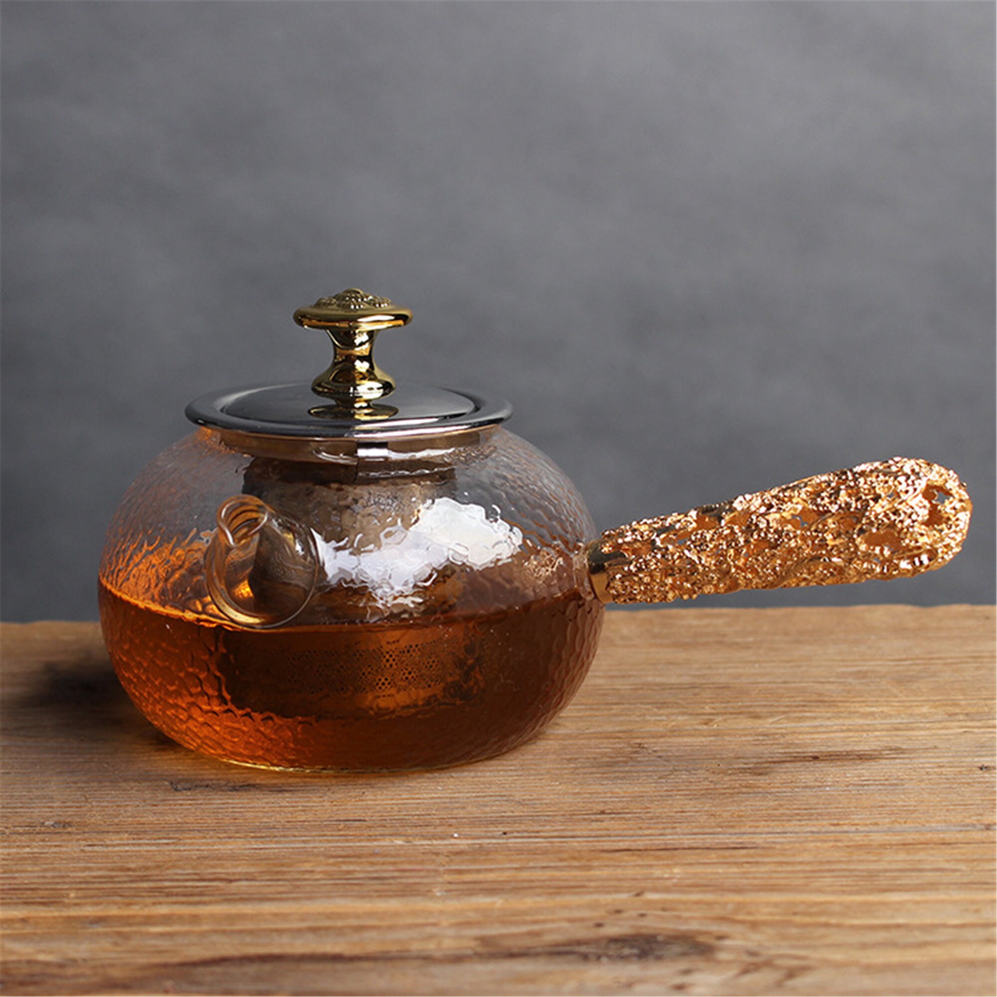 Handmade Hammered Glass Teapot with Wooden Handle Side Handle Etsy