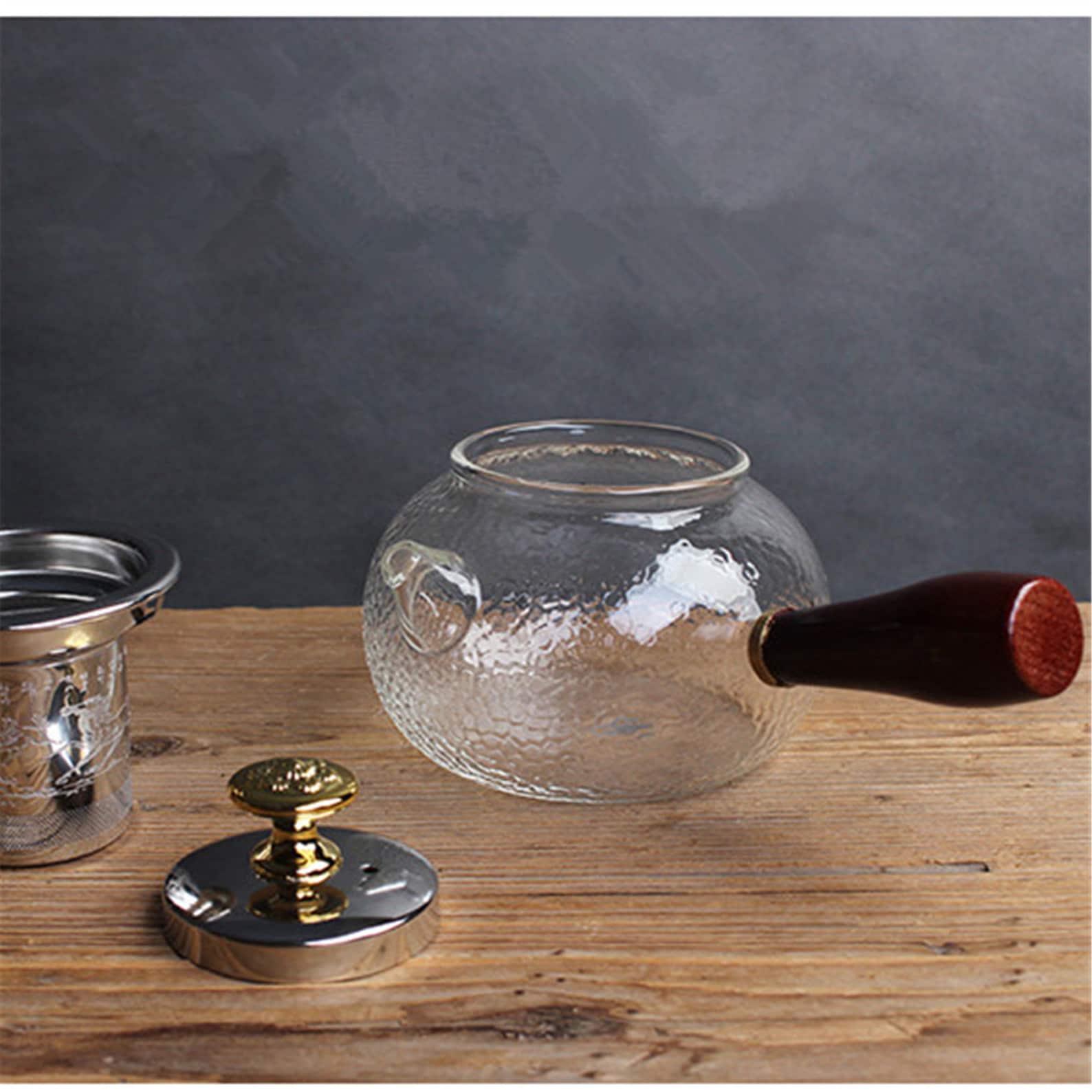 Handmade Hammered Glass Teapot with Wooden Handle Side Handle Etsy