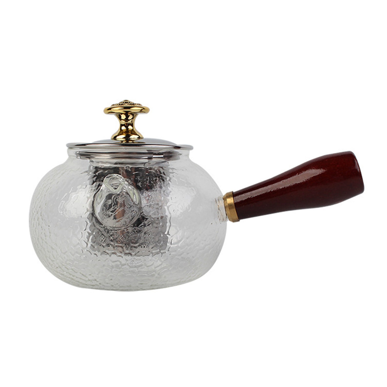 Handmade Hammered Glass Teapot with Wooden Handle Side Handle Etsy