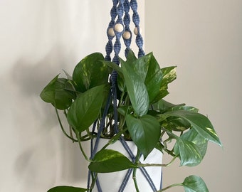 MACRAME PLANT HANGER Periwinkle Blue - Plant Holder - Hanging Plant - Macrame Home Decor - Boho Style Decor - Plant Lovers Gift Spring Decor
