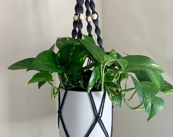 MACRAME PLANT HANGER Dark Grey Granite - Plant Holder - Indoor Hanging Plant - Macrame Home Decor -  Boho Style Decor - Plant Lovers Gift