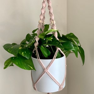 Blush Pink Macrame Plant Hanger: Boho Home Decor