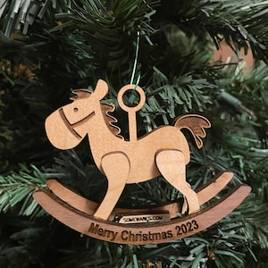 All Wood Personalized Rocking Horse Christmas Ornament - FREE SHIPPING