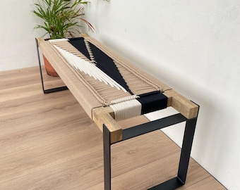 Hand Woven Bench • Mid Century Woven Bench • Modern Entryway Bench • End Bench • Metal Bench • Charpoy Bench, Hand Woven Bench