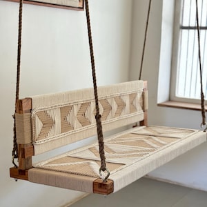 Modern Hand Woven Swing, Boho Wooden Indoor Adults Swing, Tree swing, Lving room Swing, Solid wood and cotton ropes!