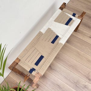 Boho Woven Bench Mid Century Modern Woven Bench Modern Entryway Bench End of Bed Handmade Bench Minimalist Bench Charpoy Bench