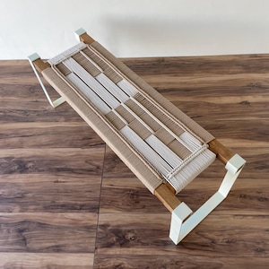 Cord Woven Bench  Mid Century Modern Style Bench  Modern Entryway Bench  End of Bed Handmade Bench  Minimalist Bench  Charpoy Bench