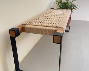Woven Bench • Modern Entryway Bench • End Bench • Metal Bench • Charpoy Bench, Hand Made Woven Bench