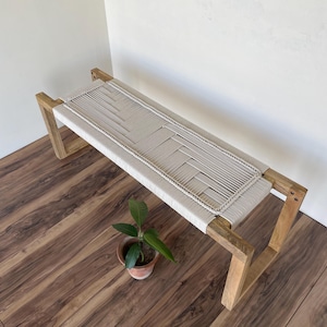 Modern Woven Bench  Mid Century Modern Woven Bench  Modern Entryway Bench  End of Bed Handmade Bench  Minimalist Bench  Charpoy Bench