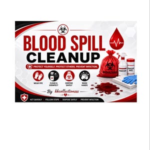 Blood Spill Cleanup Poster | OSHA & Infection Control Printable | Healthcare Safety Training PDF | Clinic, Hospital and Medical Office