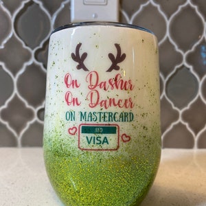 Auf Dasher, On Dancer, On Mastercard und Visa Stemless Weinglas für Weihnachten