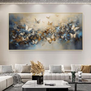 Abstract Butterfly Oil Painting, Textured Nature Canvas Art, Soft Neutral Wall Art, Modern Flight Artwork, Elegant Contemporary Home Decor